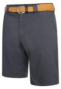 KAM Belted Dobby Weave Stretch Chino Shorts Charcoal